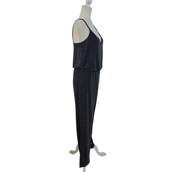 Eliza J Women's Black Metallic Spaghetti Strap Event Party Jumpsuit Sz 8 - Picture 4 of 9